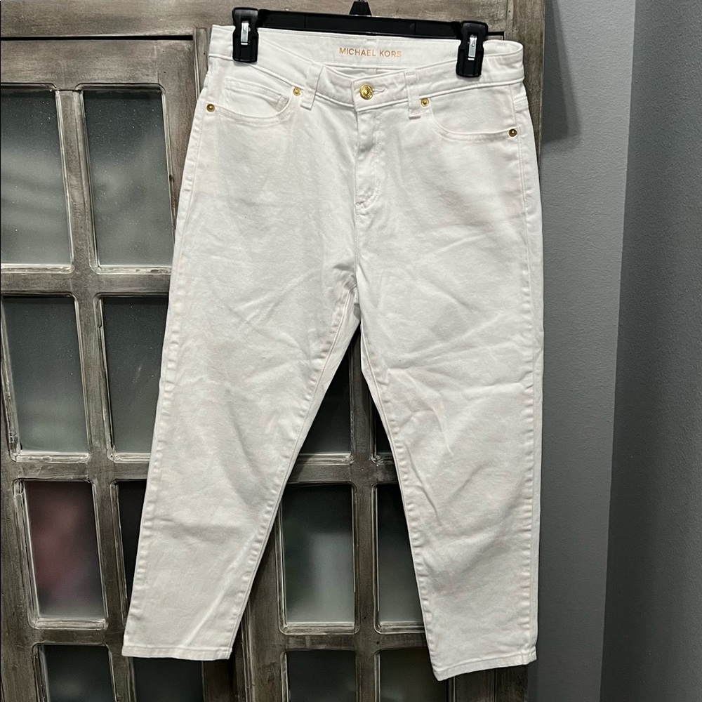 Michael Kors Izzy Cropped Skinny White Denim Pants